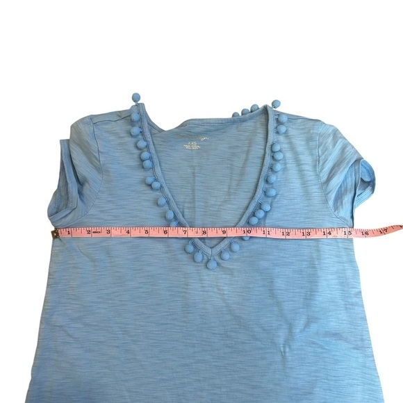 Lilly Pulitzer Etta Pom Pom top Zanzibar blue size XXS Pima cotton v neck shirt - Picture 8 of 9